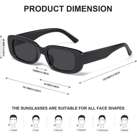 Y2K Rectangle Sunglasses Women Men Retro 90s Square Frame UV400 Trendy Shades - Picture 4 of 7